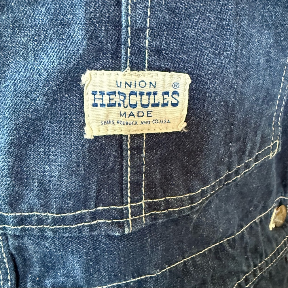 Vintage 50s 60s HERCULES dark Denim Overalls unisex M  VERY RARE union made - Picture 2 of 16